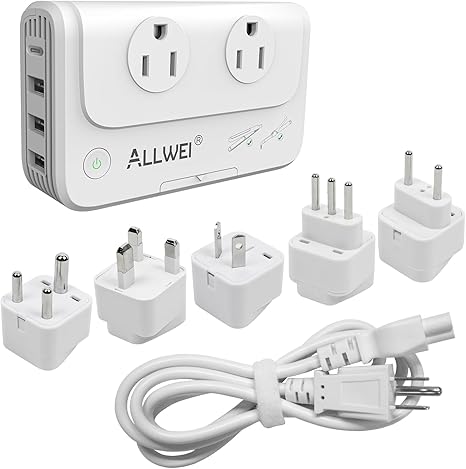 ALLWEI International Travel Adapter 220V to 110V Power Voltage Converter for Hair Straightener/Curling Iron, Universal Power Plug Adapter UK, US, AU, EU, IT, India (White)