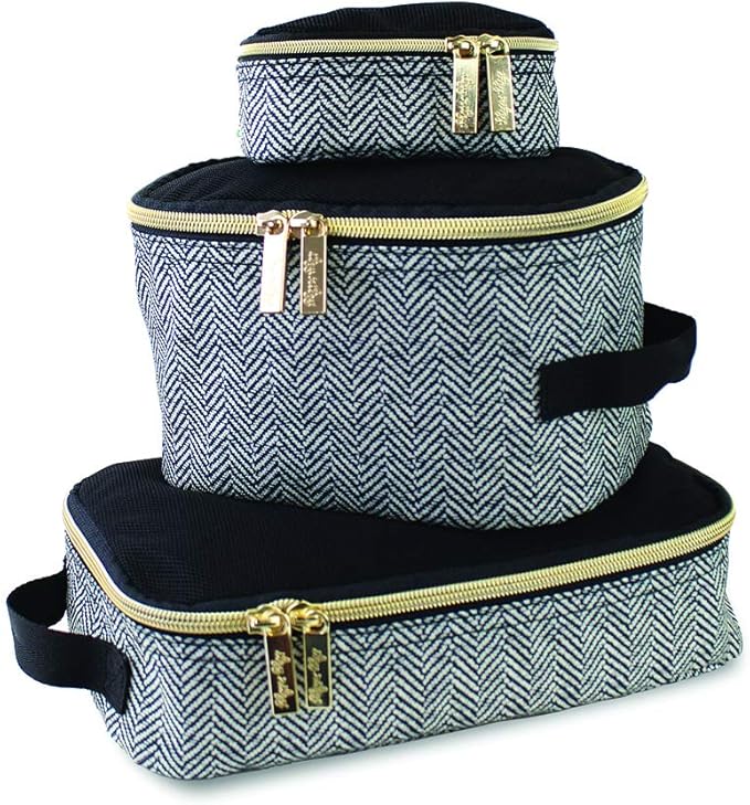 Itzy Ritzy Packing Cubes for Travel – Set of 3 Large Packing Cubes or Travel Organizers; Each Cube Features a Mesh Top, Double Zippers and a Fabric Handle; Large Sizes (Taupe)