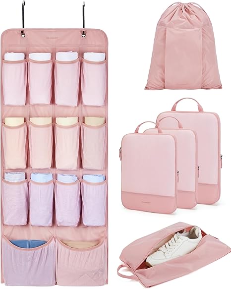 BAGSMART Hanging Compression Packing Cubes, 6 Set Large Suitcase Organizer Bags Set, Cruise Travel Essentials for Women